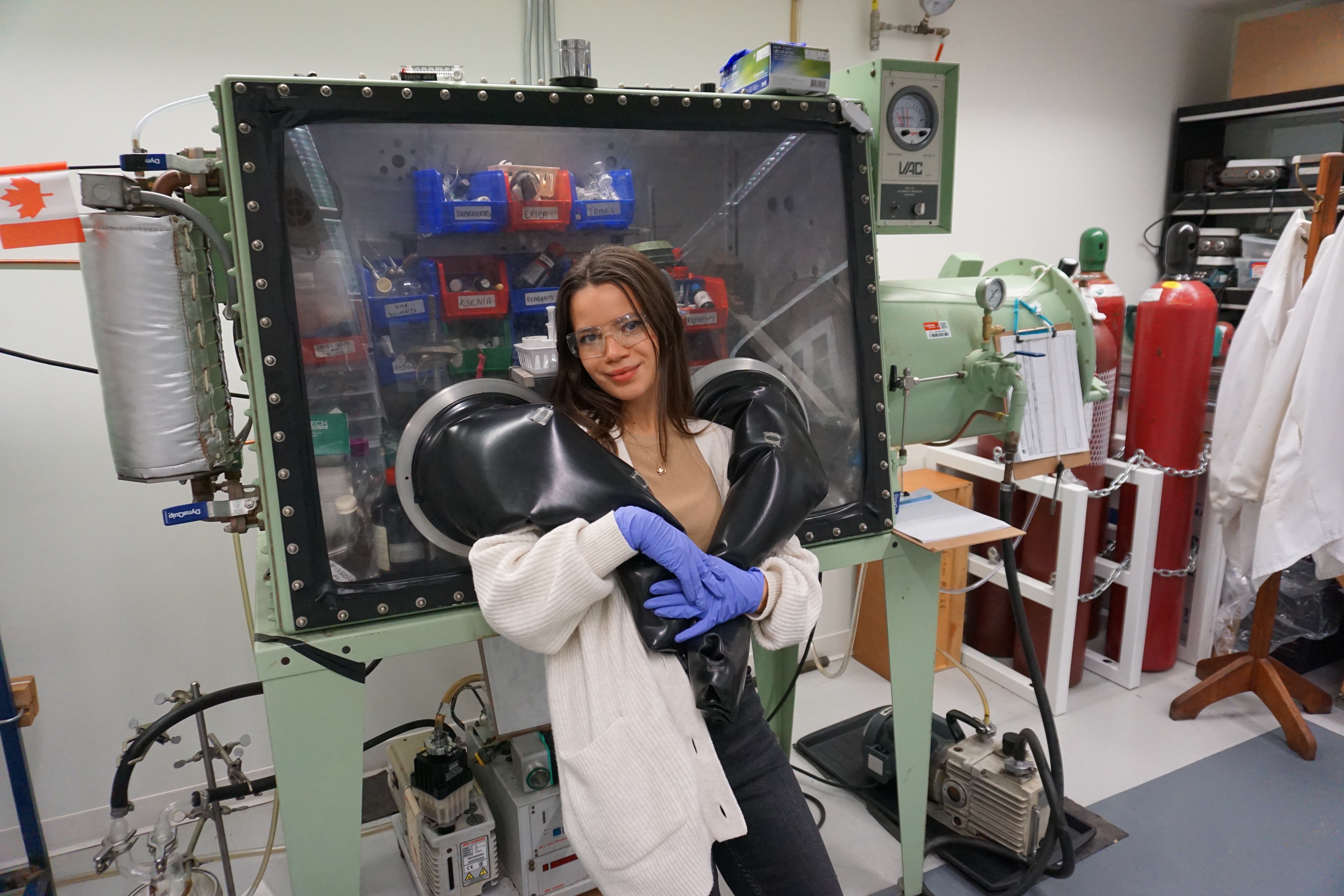 In the lab at the fume hood